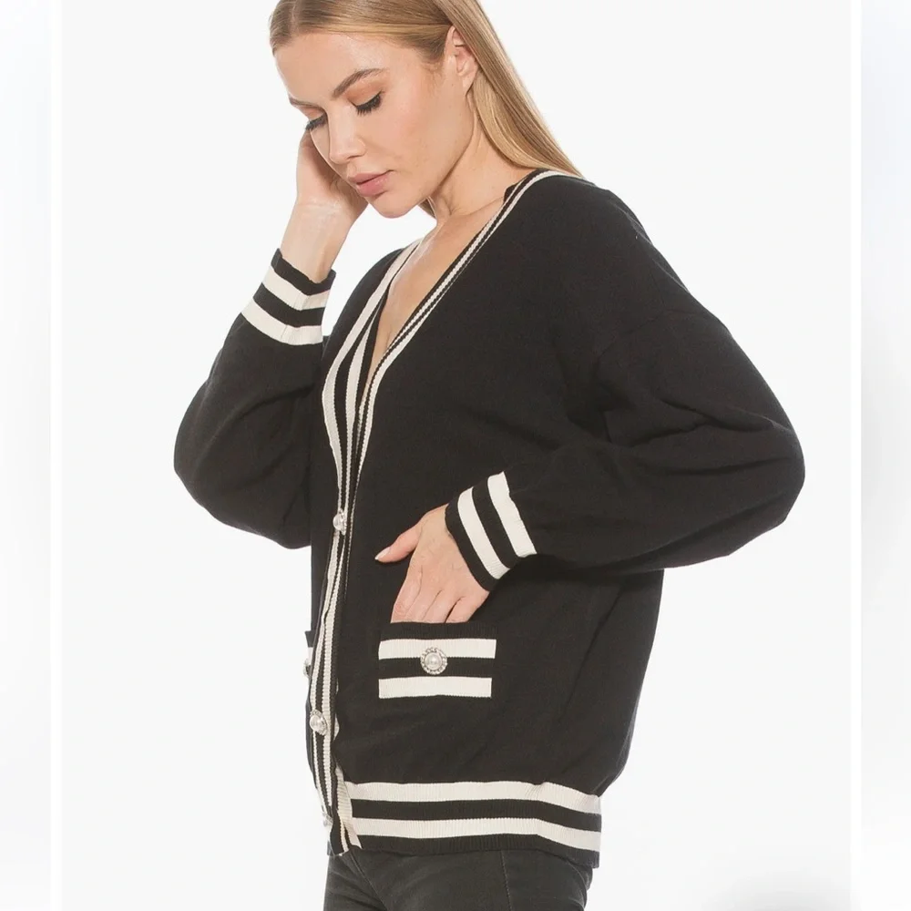 Alexia Admore Frances Stripe Cardigan Sweater - Picture 4 of 5